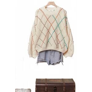 NEW MELLO women's diamond cutout knit sweater in ivory